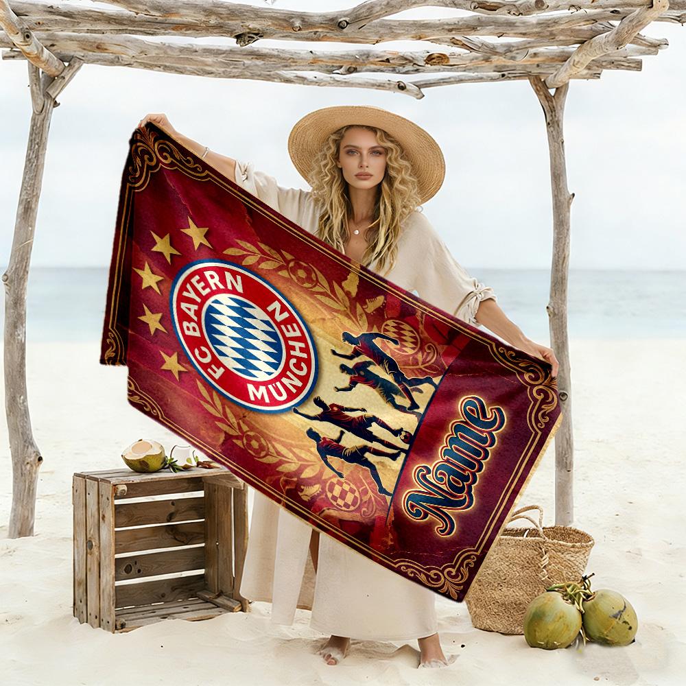 Bayern Munich Fan Artwork Customize Your Name Beach Towel Super Soft & Absorbent Suitable for Sports Travel Swimming Yoga Bathroom Beach And Pool