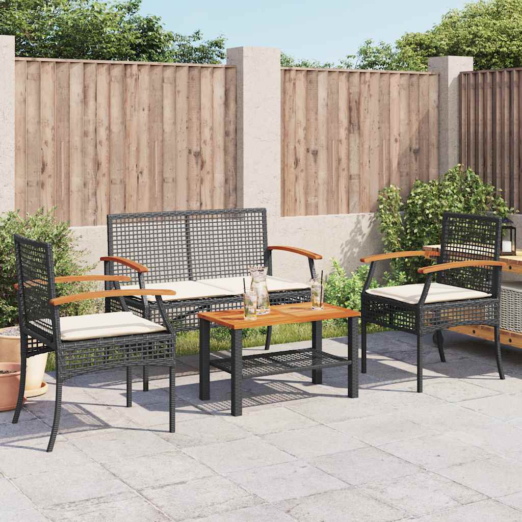 Vidaxl 4-Piece Lounge Set With Cushions, Poly Rattan