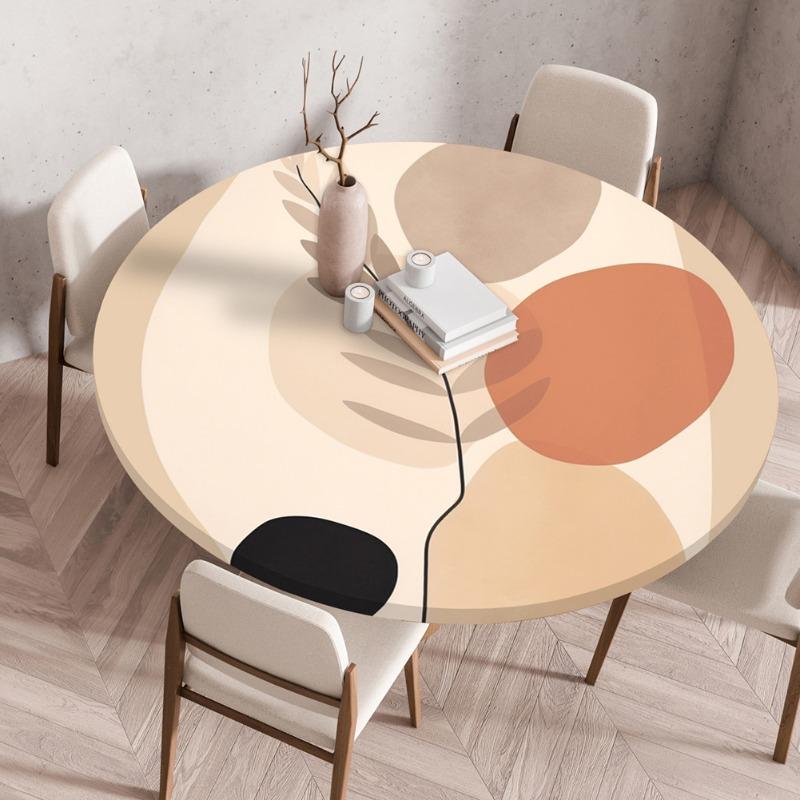 Waterproof Oil-Proof Reusable Tablecloths Round Tablecloth Wood Texture Tablecloths Elastic Fitted Home Round Table Cover