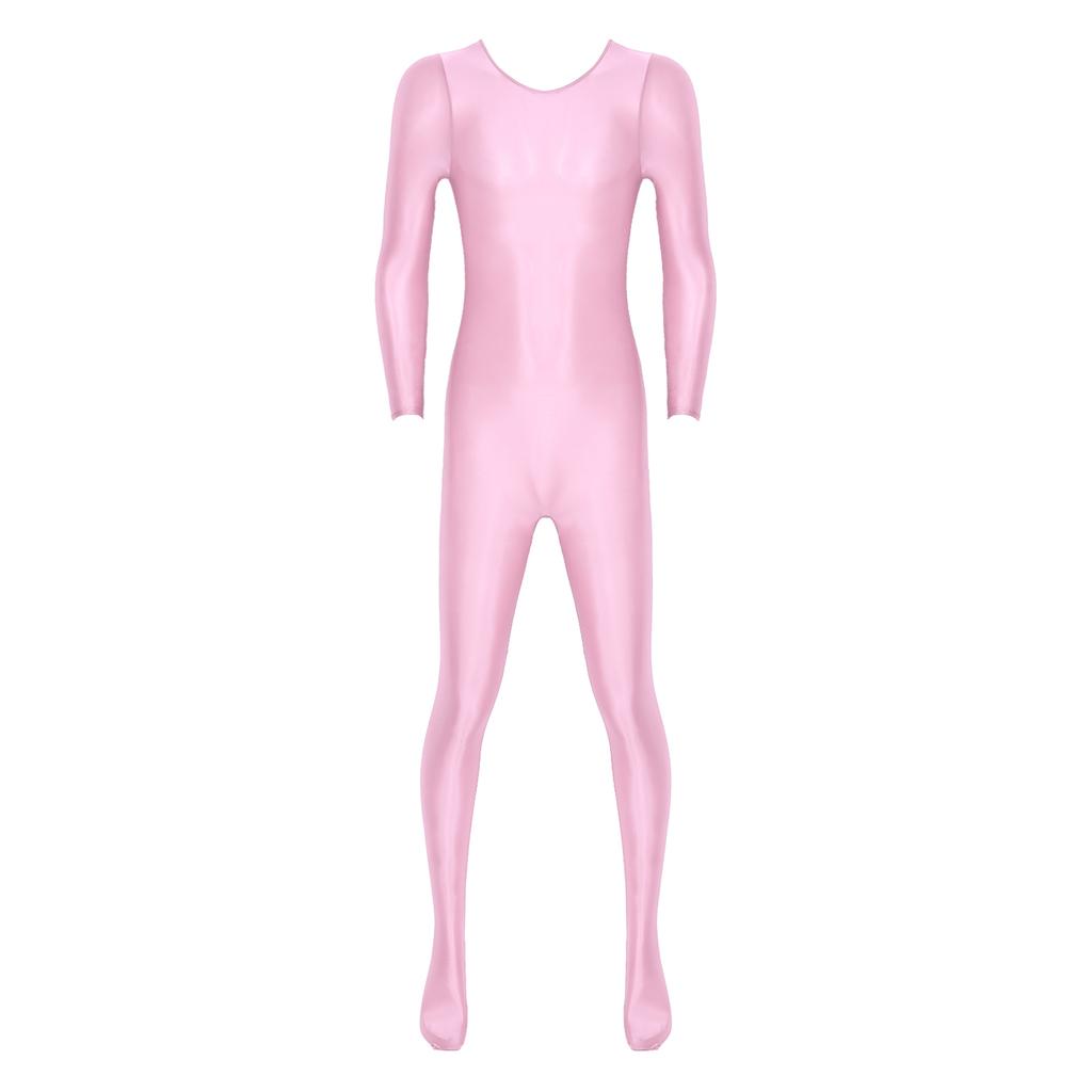 Herren Glatter Unifarbener Langarm Rundhals Bodystocking Nachtwäsche Body