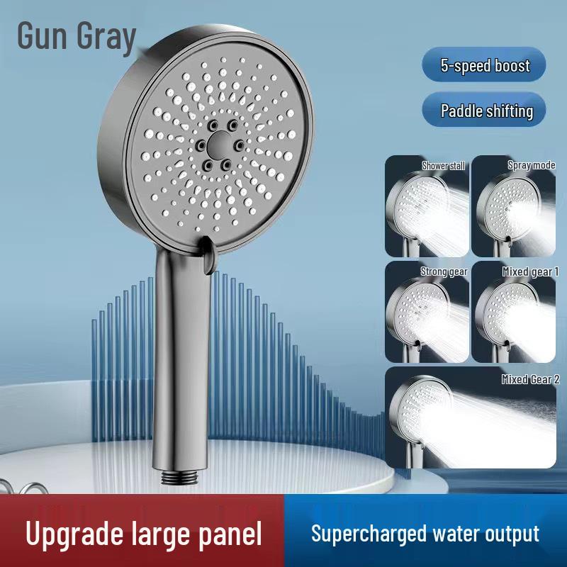 Black Universal Five-Speed Air-Boost Shower Head For Bathroom
