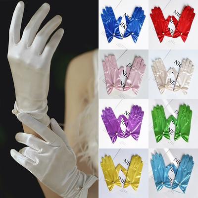 Satin Bridal Gloves Solid Color Short Finger Mittens Events Activities Dress Stage Gloves  Wedding