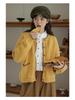 Vintage žlutý pletený kardigan v japonském stylu - Volný střih, Jednořadé zapínání, Malá velikost, Kapsy