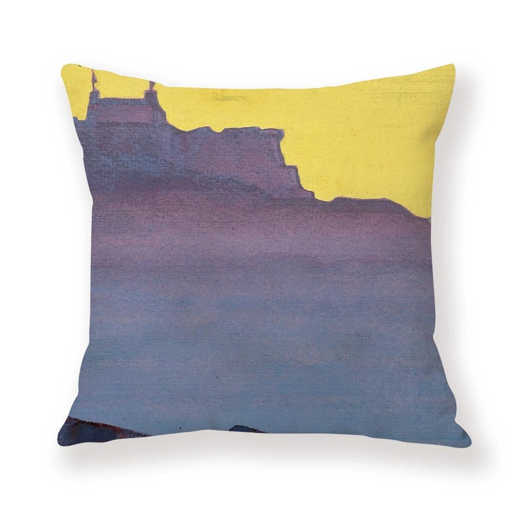 Almofada de carro de sofá de escritório, fronha de luxo, decoração de casa, padrão de céu colorido de montanha de neve