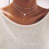 Simple Double Layers Chain Heart Pendant Necklace Choker Women's Fashion Jewelry
