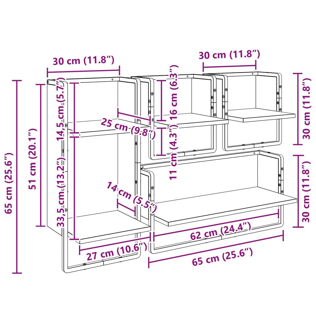Wall Shelf Set 4 pcs Reclaimed Wood Look 65 x 25 x 30 cm Engineered Wood