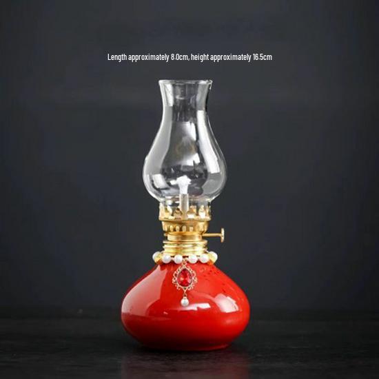 

Chinese Prosperity Ceramic Gourd Lamp Holder: Zen Ambient Night Light for Tea Room or Courtyard. Droplet Butter Lamp - Kiln Red (Bead Version)