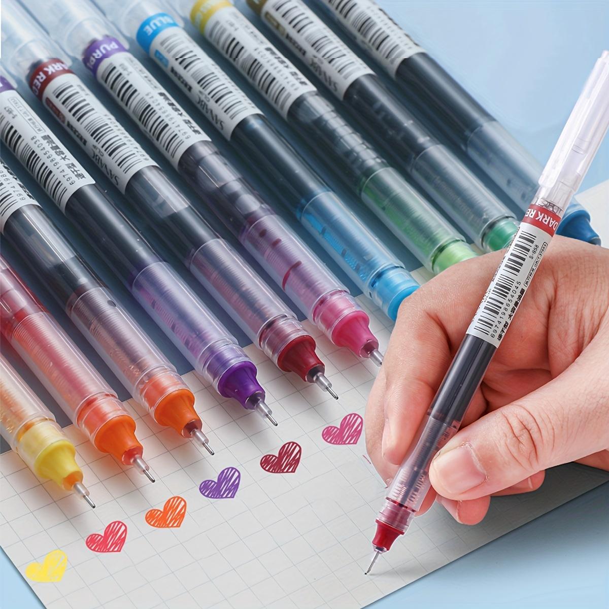 

12 Pcs/pack Straight Liquid Quick Dry Gel Pens Large Capacity Colored Pens 0.5mm Fine Point Signature Pen Rolling Ball Pens 12pcs