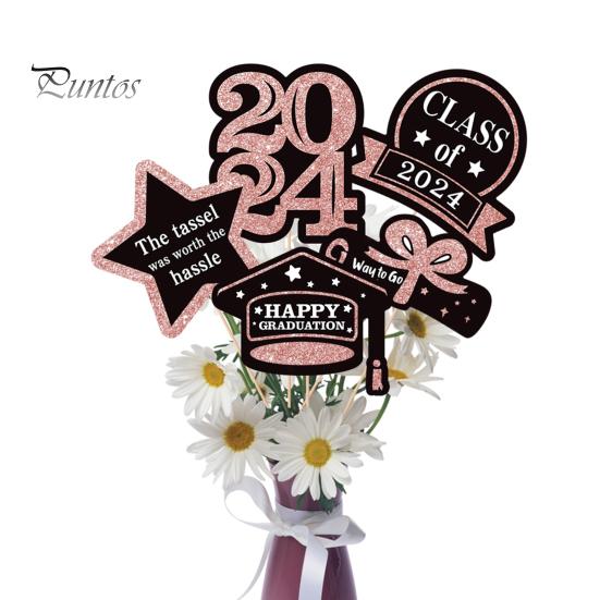 5Pcs/Set The Class of 2024 Glitter Graduation Centerpiece Sticks Set Table Vase Toppers Graduation Party Decor
