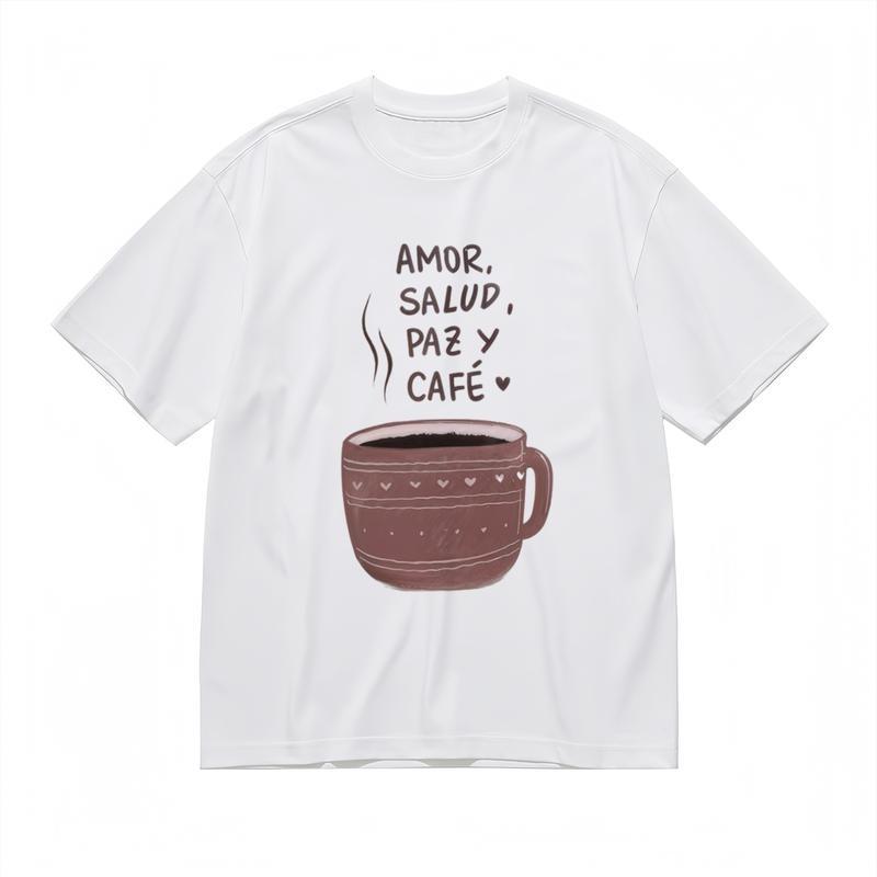 

Women s Comfy Classic T-Shirt AMOR SALUD PAZ CAFÉ Coffee Cup Graphic Tee M