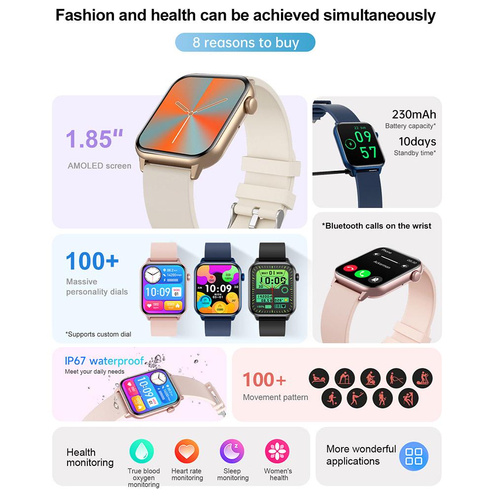 ZW64 1.85 Inch AMOLED Screen Smart Watch Health Monitor Bluetooth-compatible Calling Fitness Tracker