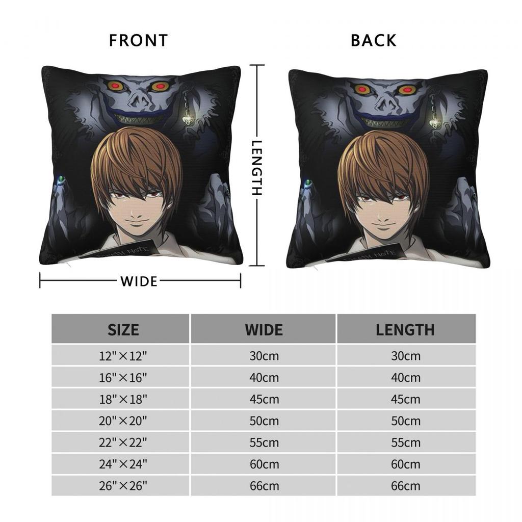 Death Note Manga Square Pillow Cases Anime Light Yagami Cushion Covers Zippered Decorative Pillowcase for Living Room 45x45cm