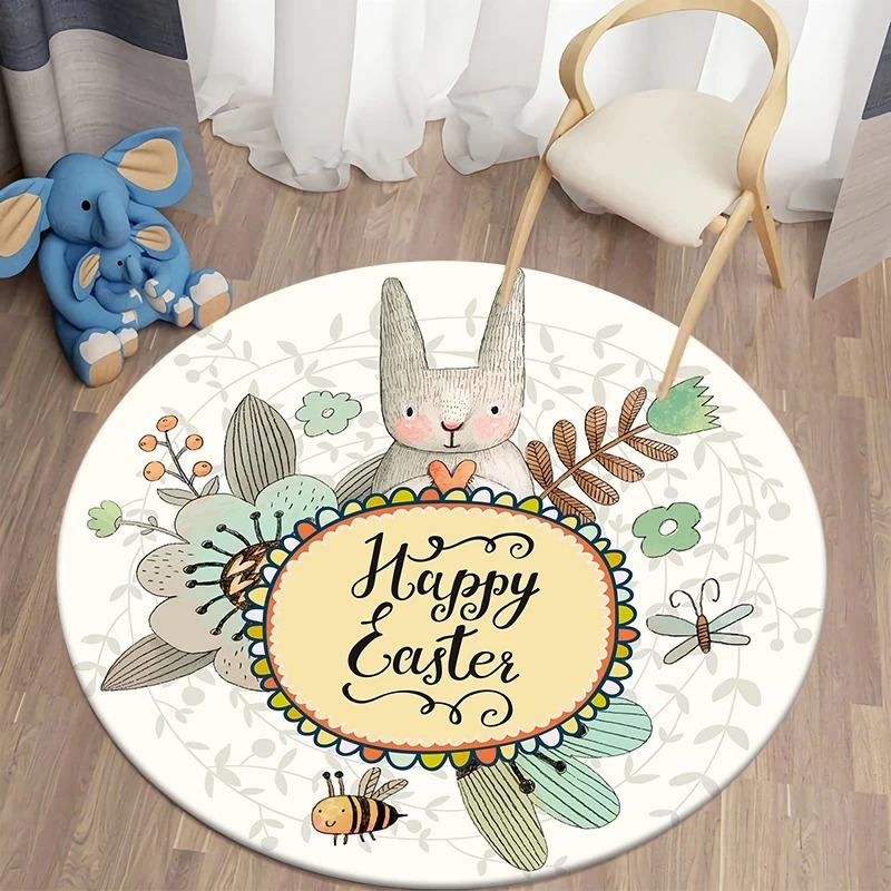 Cartoon Rabbit Round Rug Kids Bedroom Carpet Living Room Nonslip Floor Mat Sofa Table Rugs for Home Decor Rug