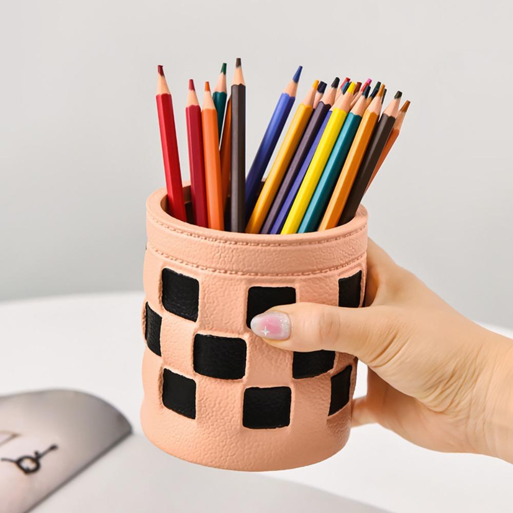 Large Capacity Desktop Storage Box Imitation Leather Stationery Storage Makeup Brush