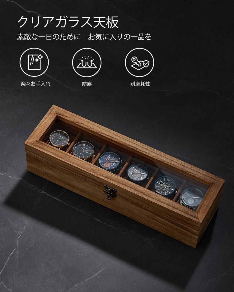 SONGMICS Wooden Watch Case for 6 Collection Case with Clear Watch Accessory Stylish Day Gift for Men and Birthday JOW006K01 Watches, Window, Box,