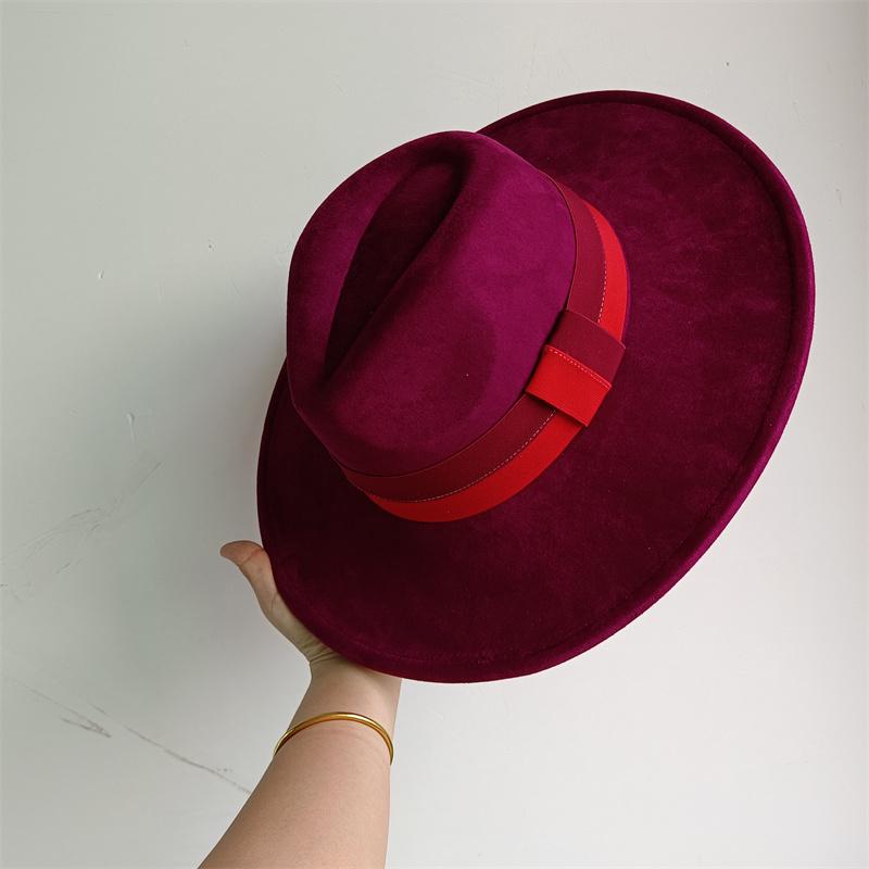 Elastisches Band Buntes Wildlederhut Herbst und Winter Damenfilzhut Breitkrempiger Hut Britischer Stil Retro Herrenhut Gorras Hombre