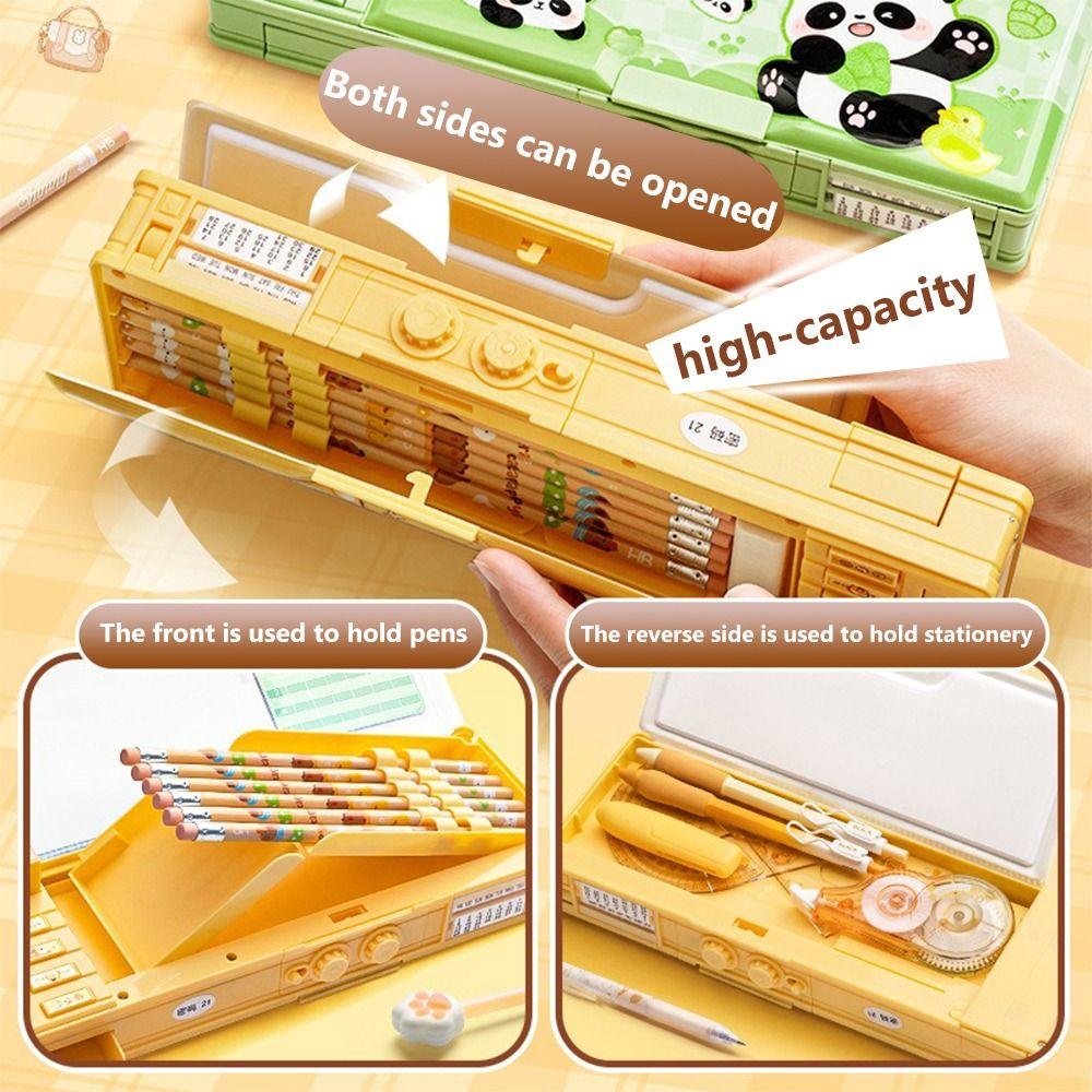 with Combination Lock Stationery Box Double Layer Mechanical Pen Box Pen Bag  Students
