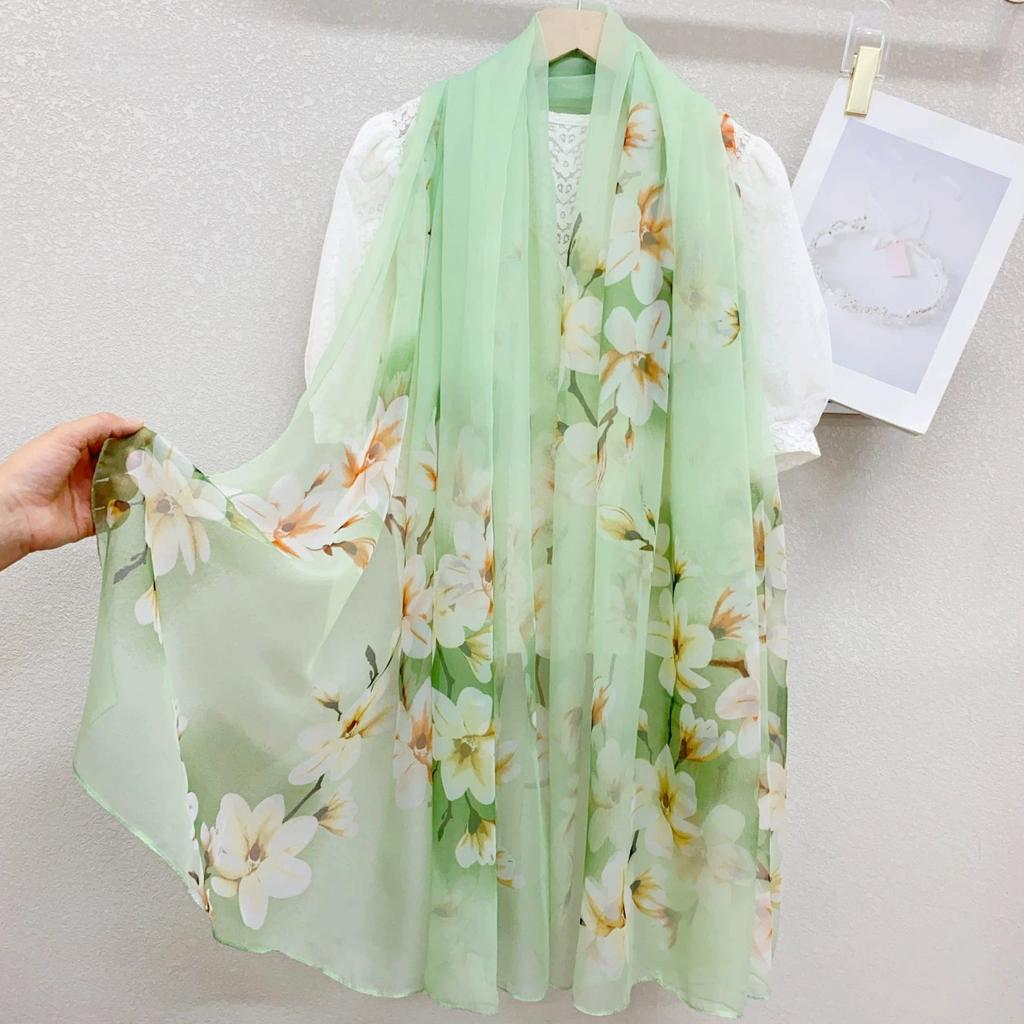 Print Silk Scarf Hijab Women Spring Deisgn Soft Beach Stoles Elegant Head Scarves Echarpe Shawl Satin Large Wrap Echarpe Bandana