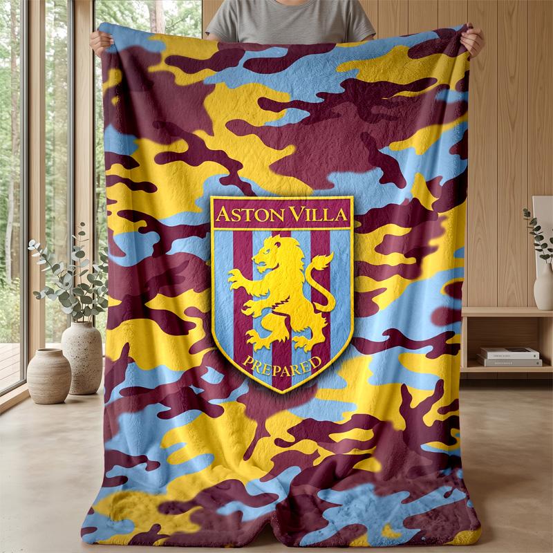 Aston Villa Fotbollstryck Flanellduk, Mjuk Varm Lätt Pläd för Soffa Säng Camping