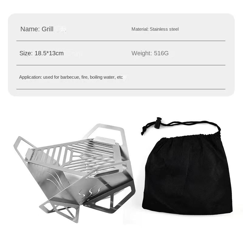 Multifunction Charcoal BBQ Grill Folding Furnace Barbecue Stainless Steel Barbecue Kitchen Utensils Mesh Wood Stove Outdoor Bar