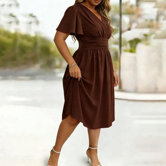 Women Dress Casual V Neck A-Line Maxi Dress Swing Long Dress Plus Size Flowy Beach Sundress for Party Office Daily Wear