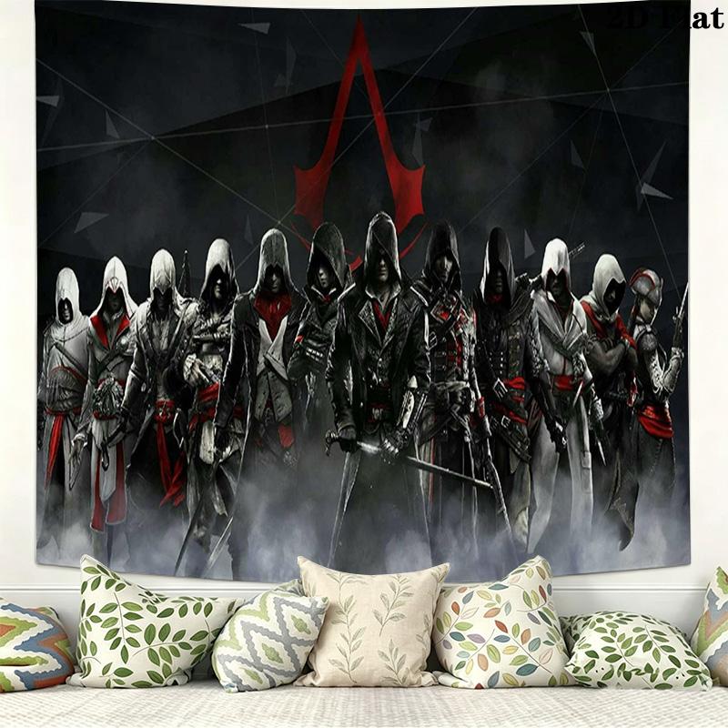 Assassin Creed Wall Tapestry Aesthetic Wall Hanging Printed Fabric Blanket Decorative Tapestries for Bedroom Living Room Home Decor
