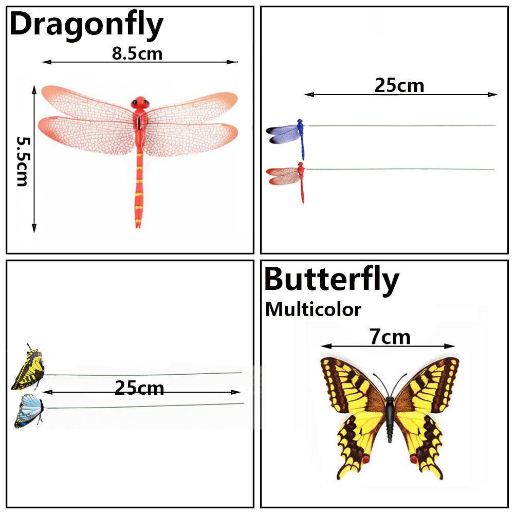 5/10PCS 3D Garden Decor Lawn Ornament With Stem Artificial Dragonfly Thin Stick Simulation Butterfly