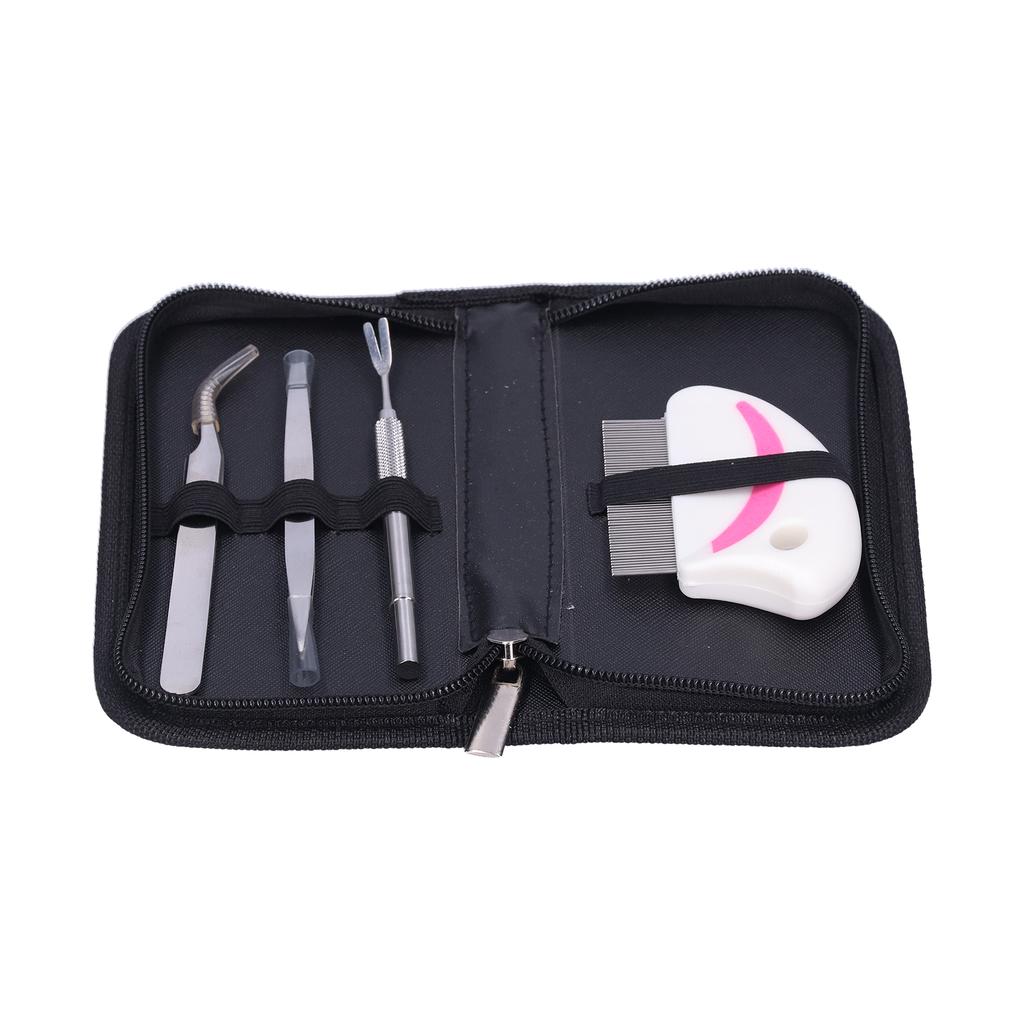 Set da 4 Pezzi in Acciaio Inossidabile Strumento Rimuovi Zecche per Animali Trattamento Pulci Forchetta Pidocchi Pinzetta Pettine
