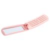 Self Cleaning Pocket Folding Hair Brush Portable Travel Hair Brush with Mirror for Women Travel Pink