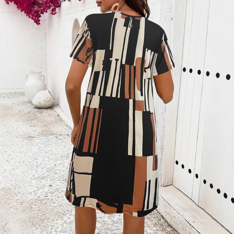 JKASHDK Damenmode Sommer Frühling Blumenmuster Druck Kurzarm O-Ausschnitt Lose Taille Freizeitkleider