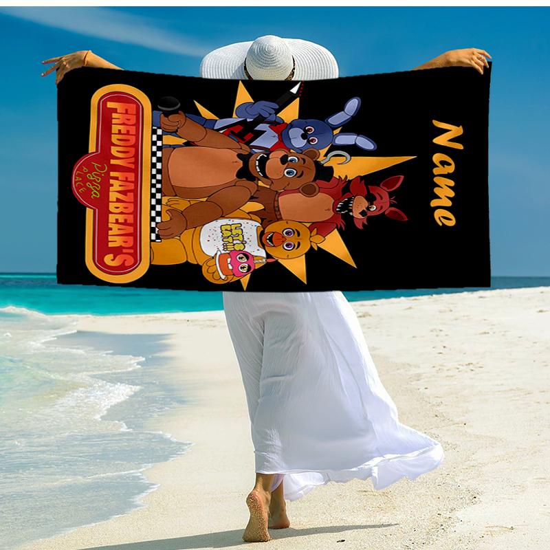 Custom Name Ultra-Soft Beach Towel with Five Nights At Freddy's Theme,Ideal for Pool - Camping, Diving - Perfect Travel Essential, Vibrant Beach Towel