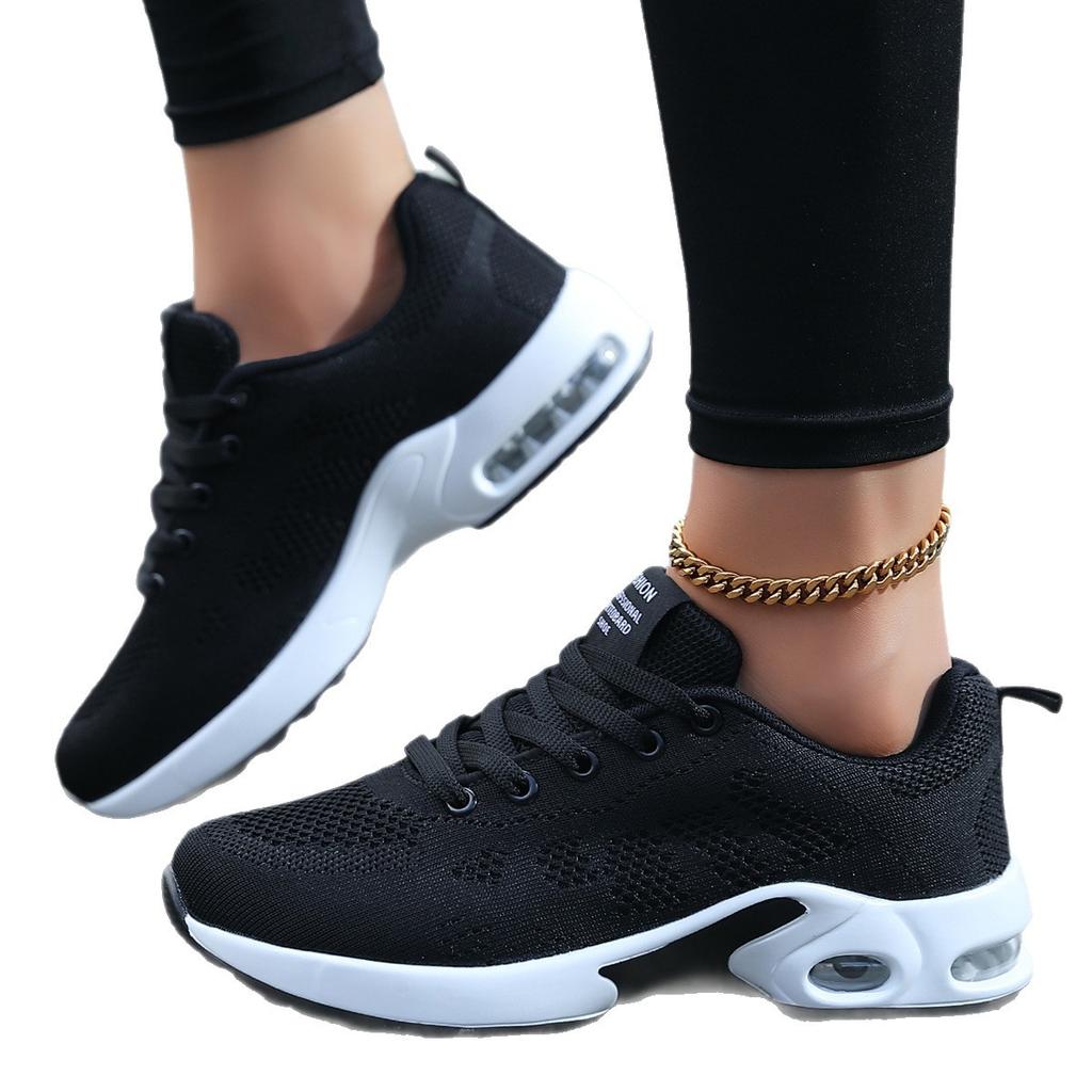 New Women's Flying Woven Air Cushion Sneakers Women's Fashion Soft-soled Thick-soled Breathable Lightweight Versatile Mountaineering Casual Shoes