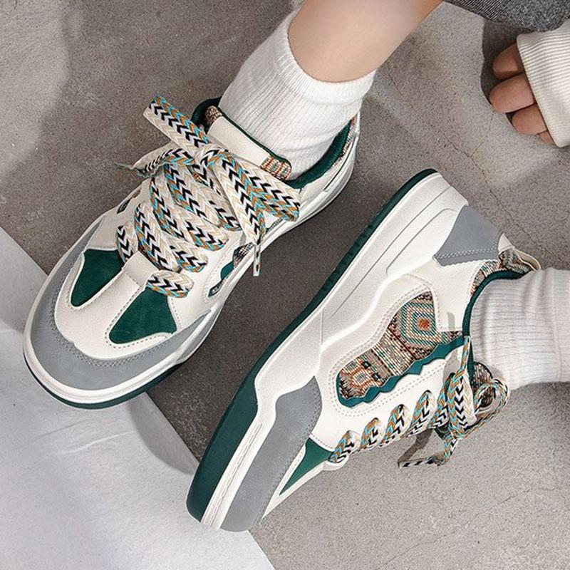 Trainer Damen Plateau Sneaker Vintage Stickerei Freizeitschuhe Mode Dicke Sohle Flatform Skate Schuhe Walking Laufschuhe