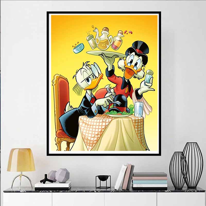 Disney Diamond Painting Donald Duck and Scrooge McDuck Restaurant Theme Illustration Cartoon 5D Diamond Cross Stitch Mosaic Home Decor Gift