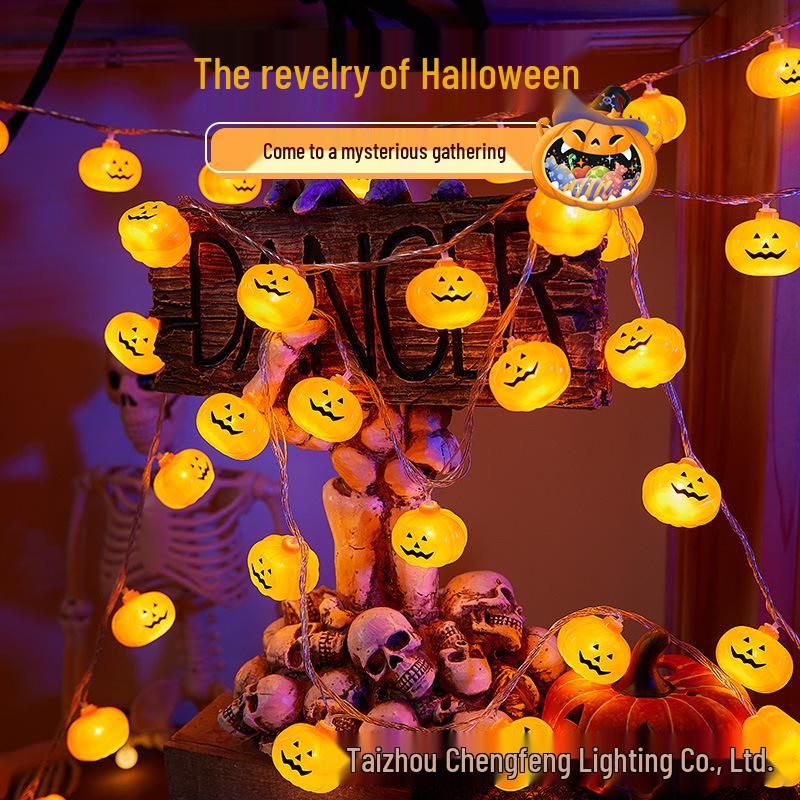 LED Halloween Pumpkin, Ghost, Bat, and Eye Fairy String Lights for Atmospheric Decoration