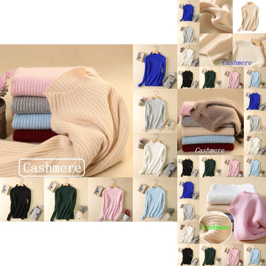 Luxuriously Soft Women Slim Elastic Knitted Half-turtleneck Cashmere Jumper Sweater