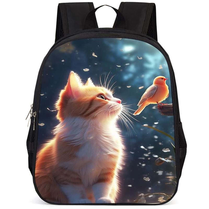 Adorable Cat 15-inch Large Capacity School Backpack Lightweight Oxford Fabric