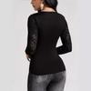 Autumn and Winter Women's Solid Colour Cross Splicing Lace Sleeve Long-sleeved Slim Thin T-shirt