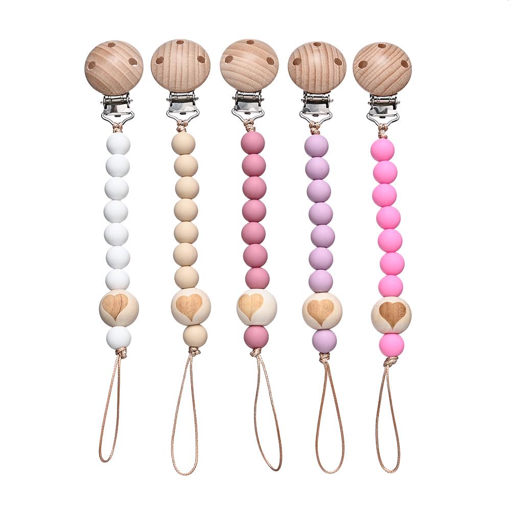 Chew Toys Shower Gift New Baby Pacifier Chain Clips Wood Pentagram Teether  Silicone Round Beads Teething Chain For Care Soother