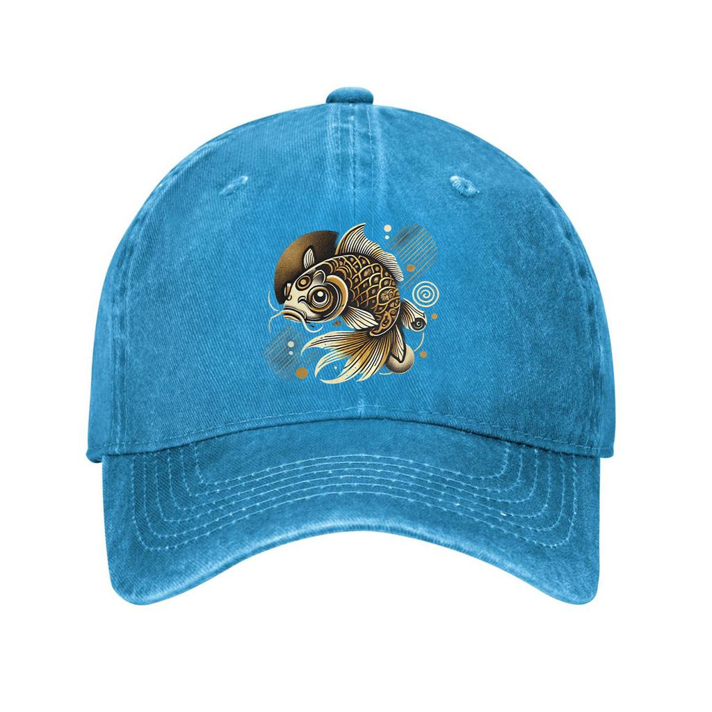 Golden Koi Fish Graphic Baseball Cap Unisex Adult Denim Washed Casual Adjustable Outdoor Sun Protection Cap