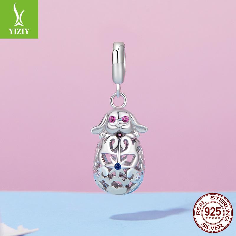 925 Silver Beads Children'S Fun Creative Diy Bracelet Easter Rabbit Egg Beaded Niche Design Light Luxury