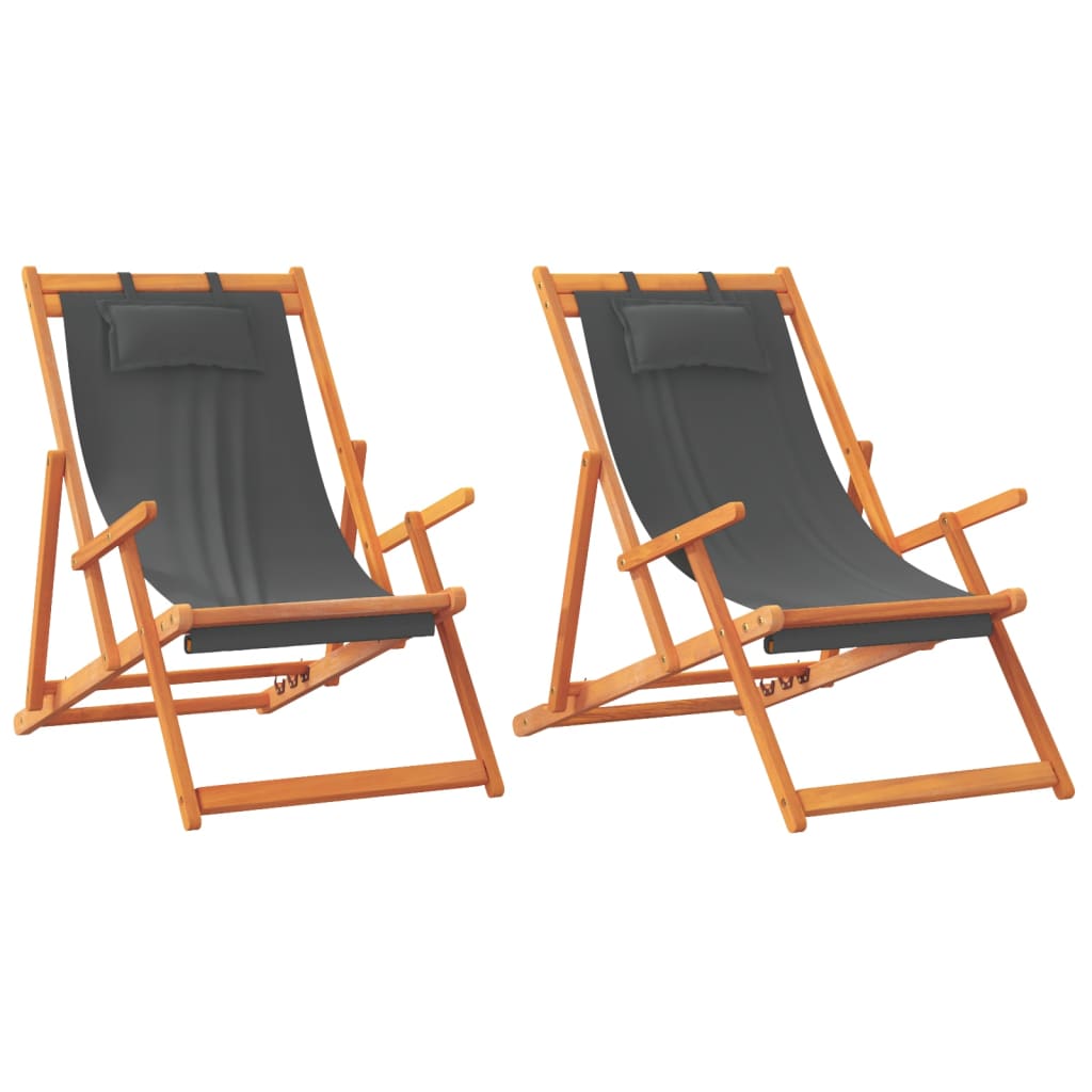 Vidaxl Składane Krzesła Plażowe, 2 Szt., Szare, Obite Tkaniną