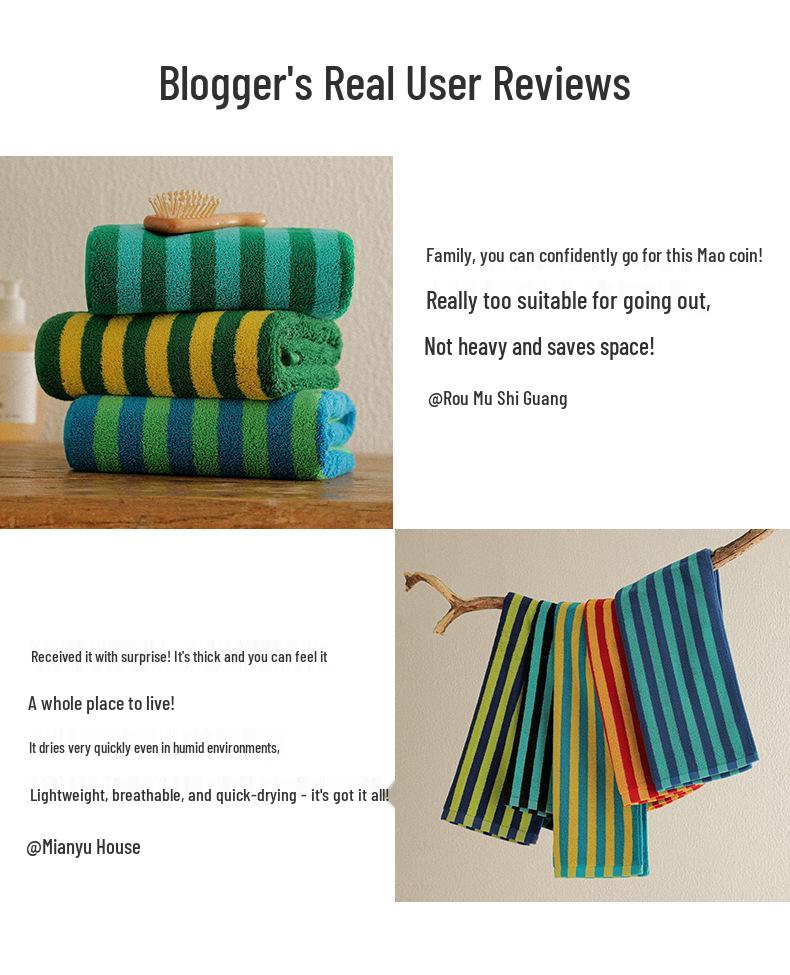 Soft Quick-Dry Oversized Striped Combed Cotton Bath Towel