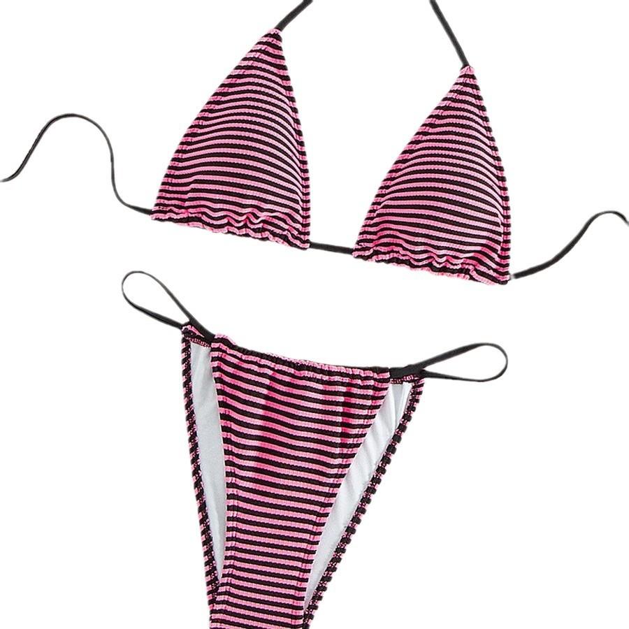New Split Swimsuit Halter Strap Sexy Bikini Women European And American Beach Wear Striped Color Scheme