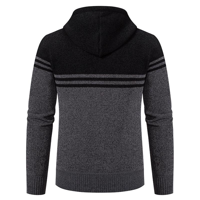 Men's Color Block Striped Hooded Cardigan Sweater - Plus Size Knitwear for Autumn & Winter