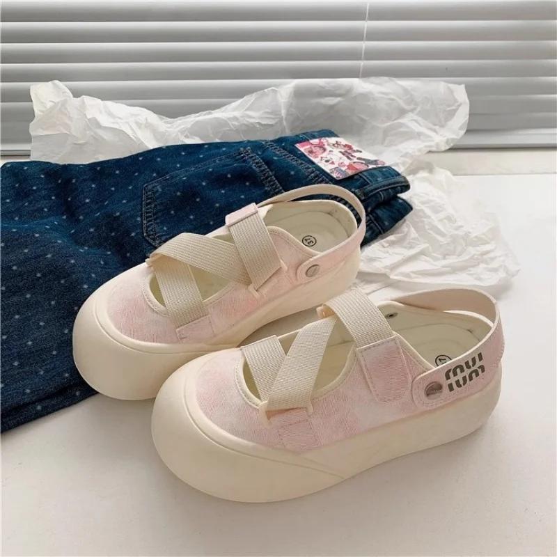 Fashion 2024 New Sports Women's Sandals Shoes Closed Toe Suit Female Beige Espadrilles Platform Wedge Summer Heels Increasing Height