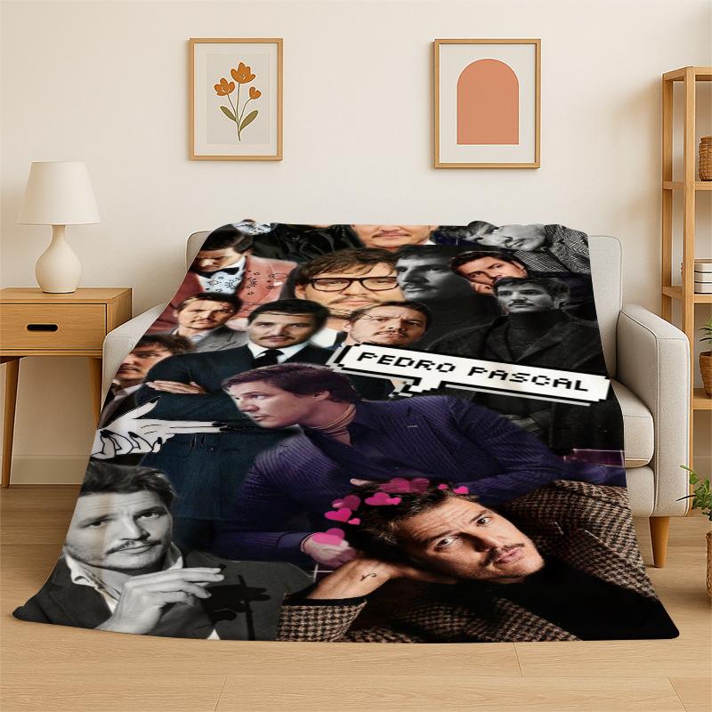 Fashion Pedro Pascal Star Flannel Blanket Soft Warm Throw Blanket for Bedroom Living Room Bed Travel Camping Picnic Gift Kids