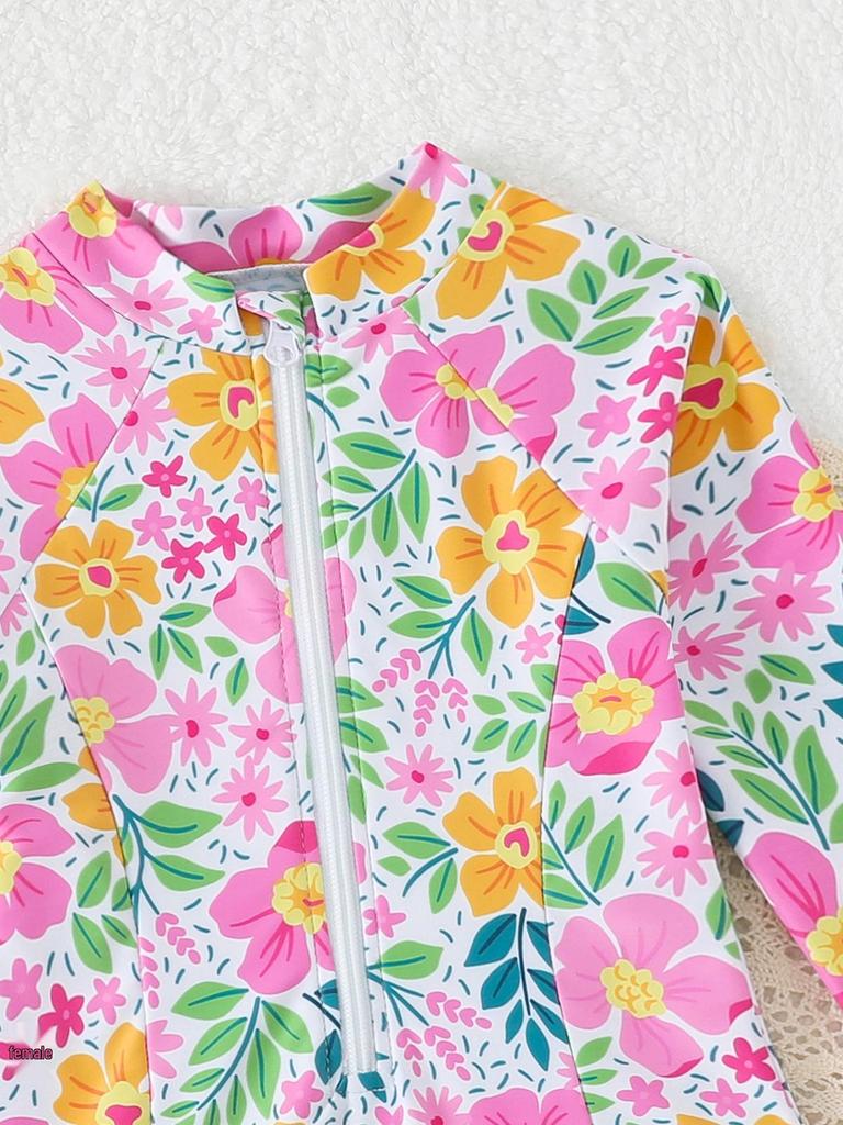 2026 Cute Girls' One-Piece Zipper Swimsuit for Small and Medium Children