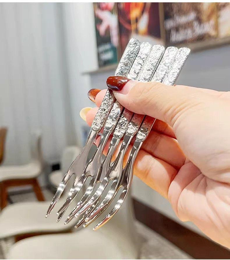 Thickened Stainless Steel Light Luxury Fruit Fork Creative Senior Household Thickened Cake Dessert Fork Hotel Dim Sum Fork