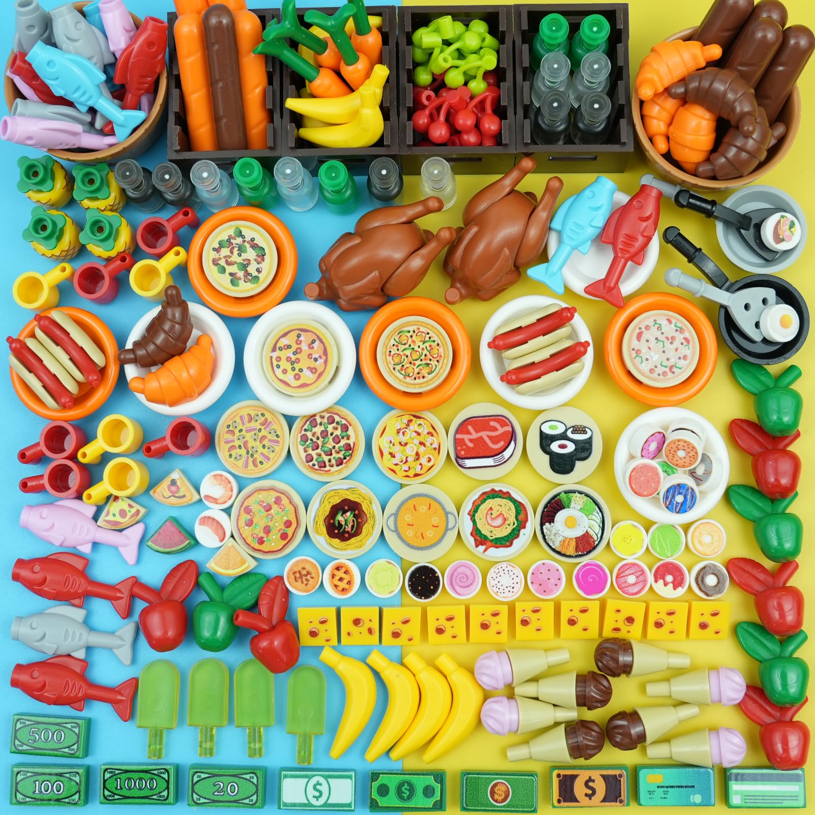 

220 Friends City Food Replicas - Fruits, Vegetables, Sushi, Ice Cream - Compatible with Major Brands Classic Building Blocks